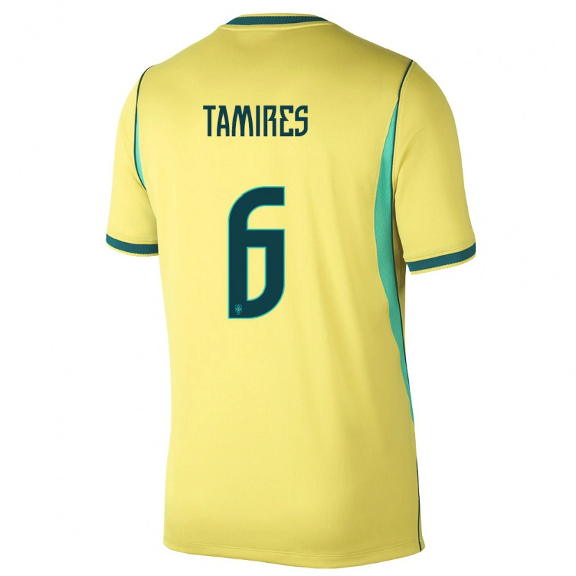 Danxen Hombre Camiseta Brasil Tamires #6 Amarillo Verde 1ª Equipación 26-28 La Camisa