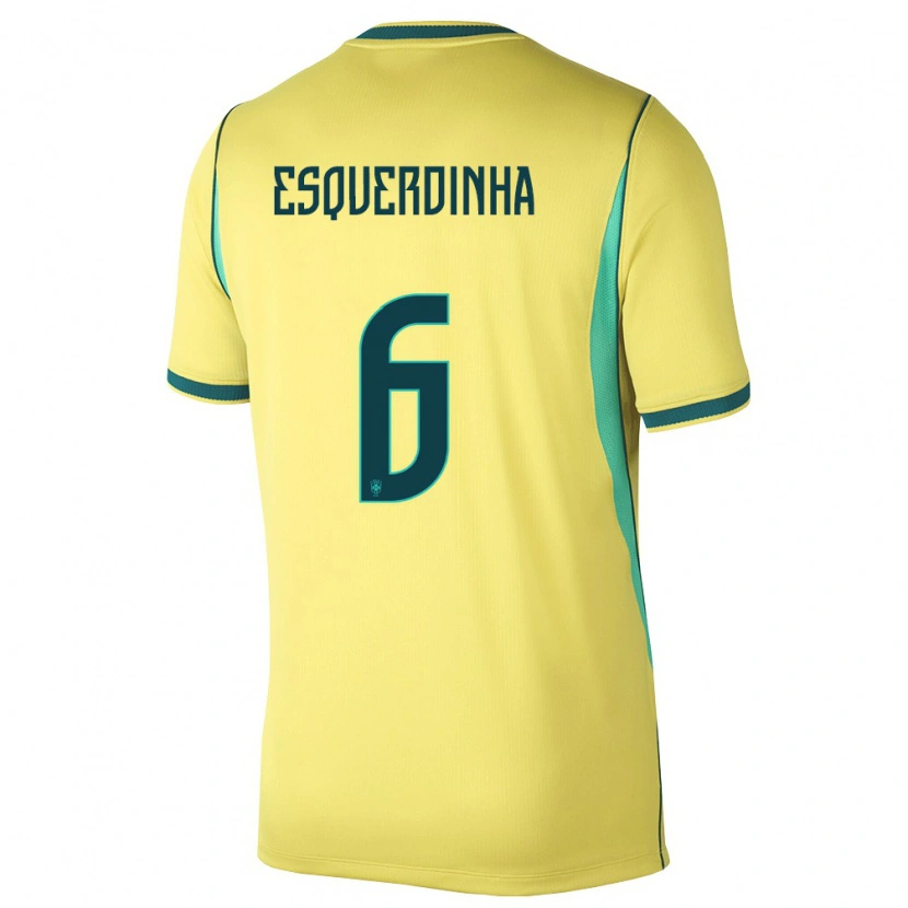 Danxen Hombre Camiseta Brasil Esquerdinha #6 Amarillo Verde 1ª Equipación 26-28 La Camisa