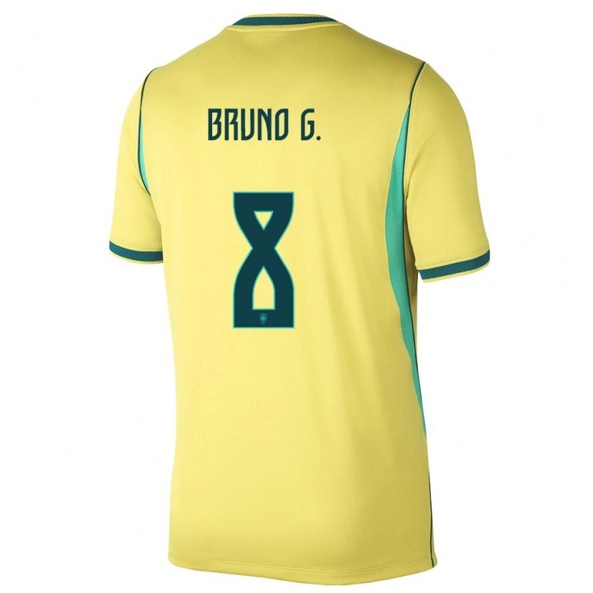 Danxen Hombre Camiseta Brasil Bruno Guimarães #8 Amarillo Verde 1ª Equipación 26-28 La Camisa