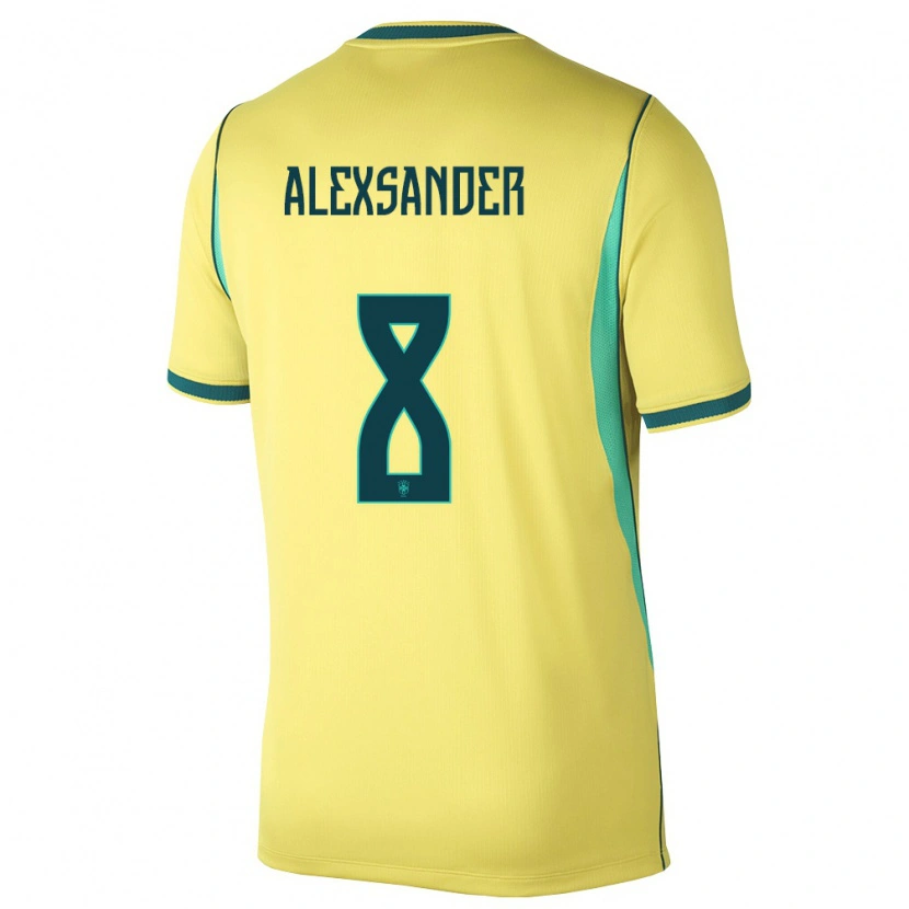 Danxen Hombre Camiseta Brasil Alexsander #8 Amarillo Verde 1ª Equipación 26-28 La Camisa