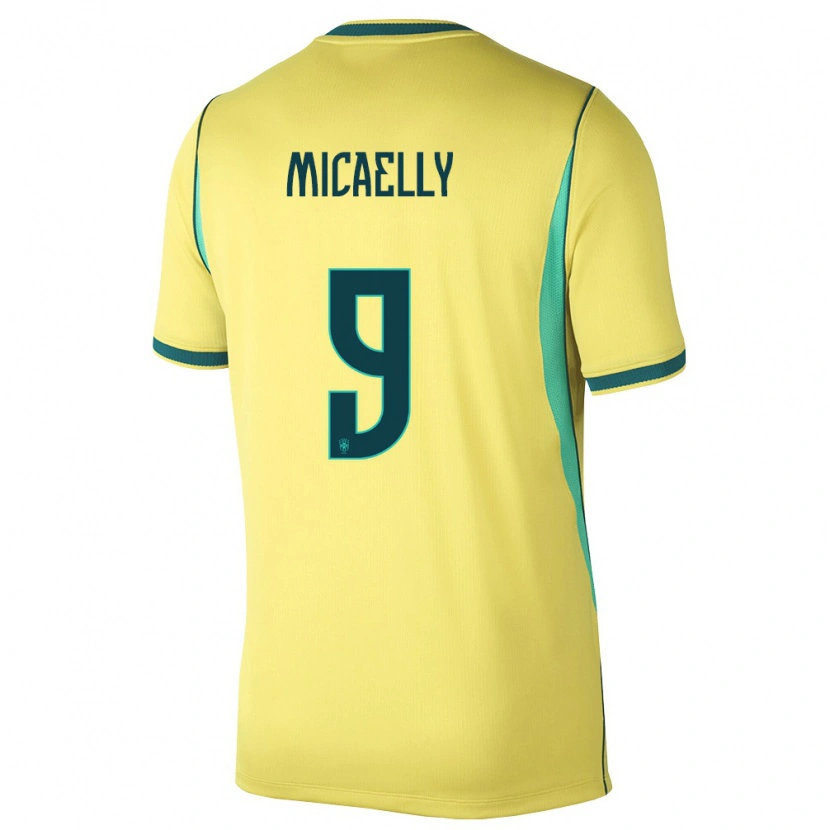 Danxen Hombre Camiseta Brasil Micaelly #9 Amarillo Verde 1ª Equipación 26-28 La Camisa