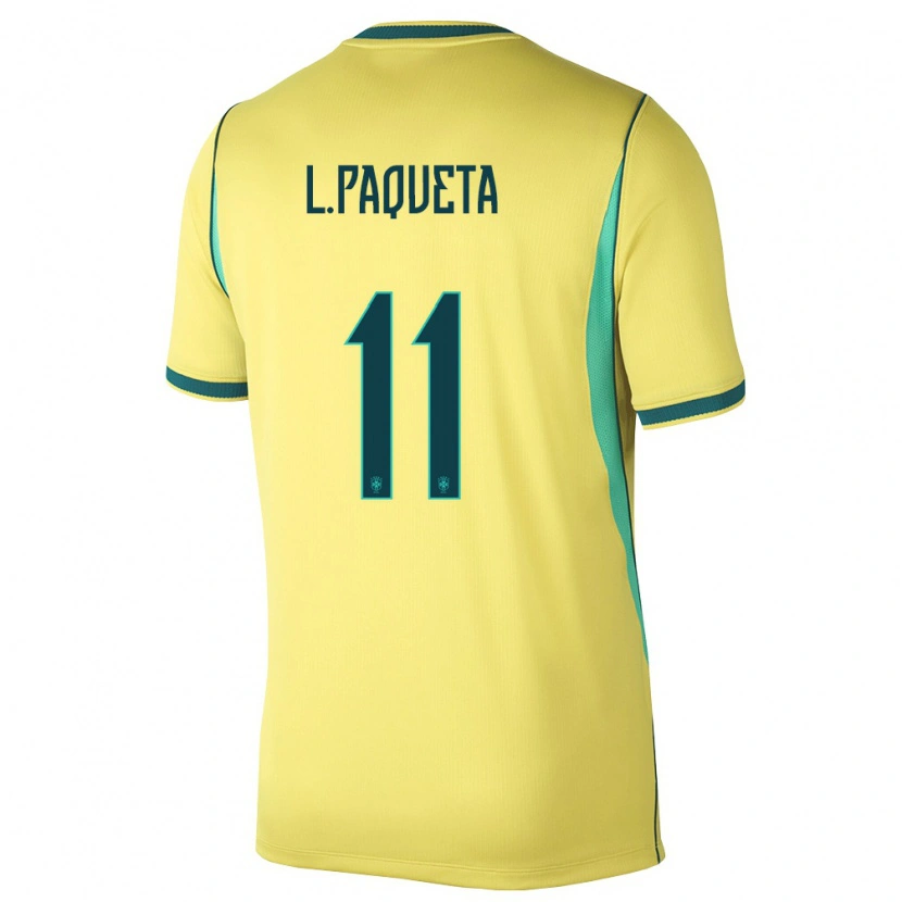 Danxen Hombre Camiseta Brasil Lucas Paquetá #11 Amarillo Verde 1ª Equipación 26-28 La Camisa