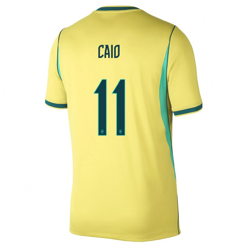 Danxen Hombre Camiseta Brasil Caio #11 Amarillo Verde 1ª Equipación 26-28 La Camisa