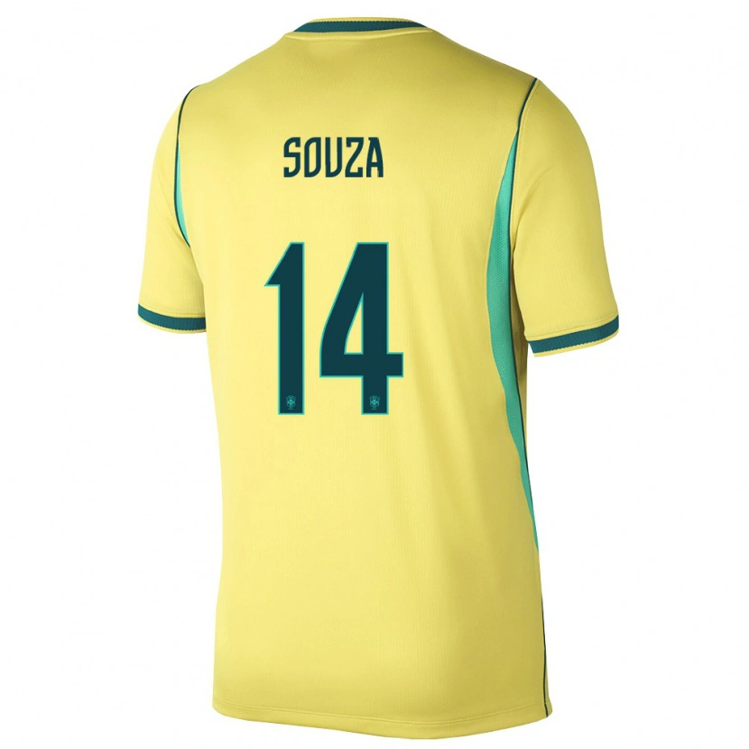 Danxen Hombre Camiseta Brasil João Souza #14 Amarillo Verde 1ª Equipación 26-28 La Camisa