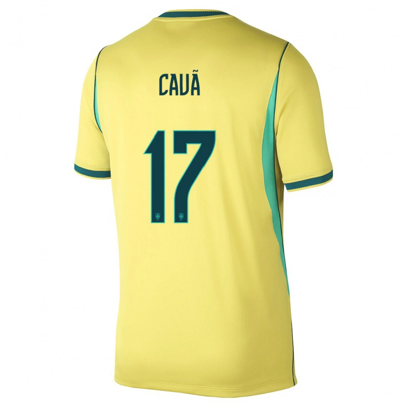 Danxen Hombre Camiseta Brasil Cauã #17 Amarillo Verde 1ª Equipación 26-28 La Camisa