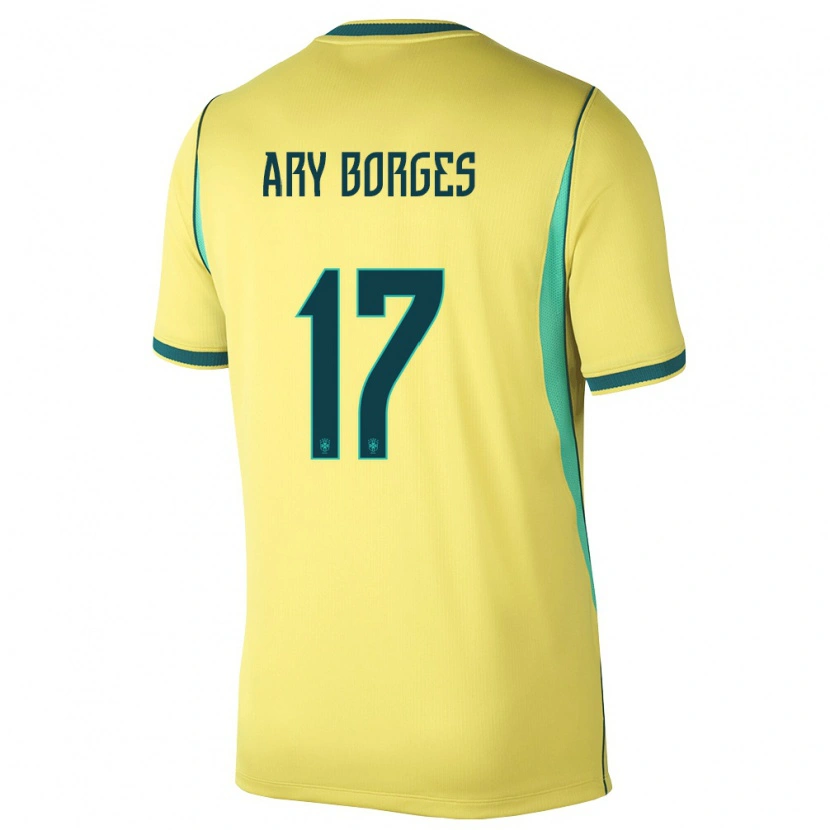 Danxen Hombre Camiseta Brasil Ary Borges #17 Amarillo Verde 1ª Equipación 26-28 La Camisa