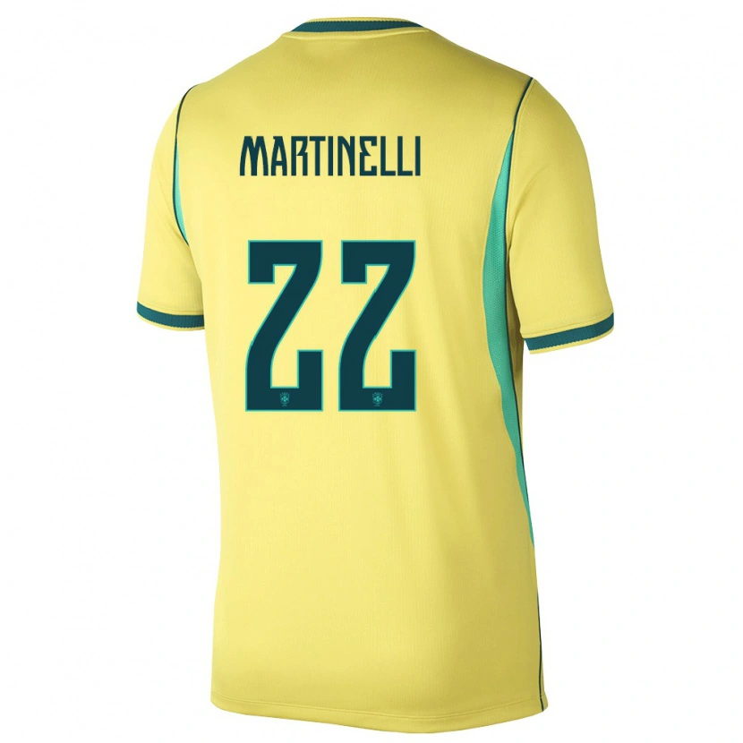 Danxen Hombre Camiseta Brasil Gabriel Martinelli #22 Amarillo Verde 1ª Equipación 26-28 La Camisa