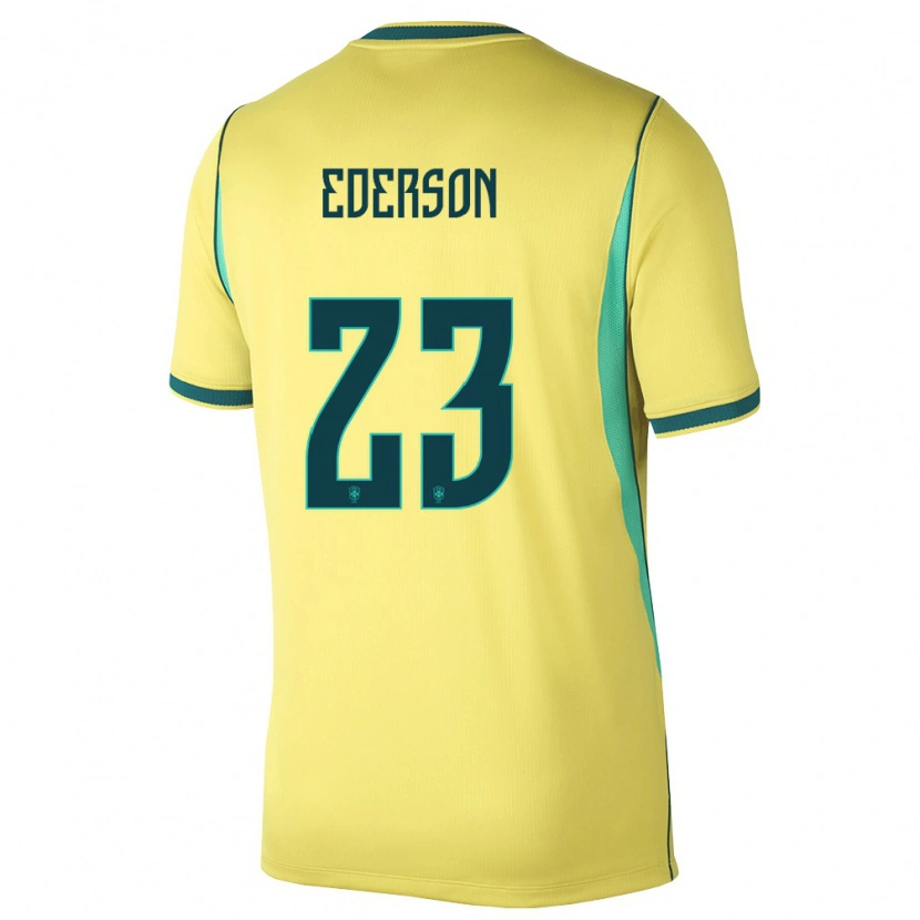 Danxen Hombre Camiseta Brasil Ederson #23 Amarillo Verde 1ª Equipación 26-28 La Camisa
