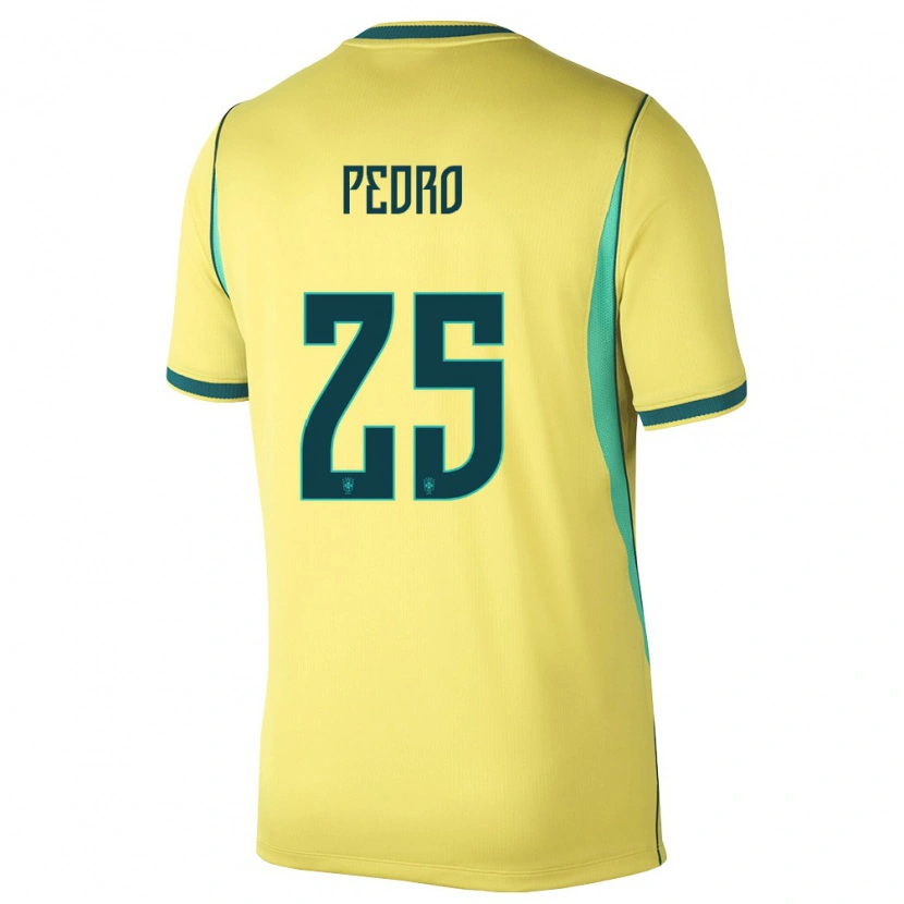 Danxen Hombre Camiseta Brasil Pedro #25 Amarillo Verde 1ª Equipación 26-28 La Camisa