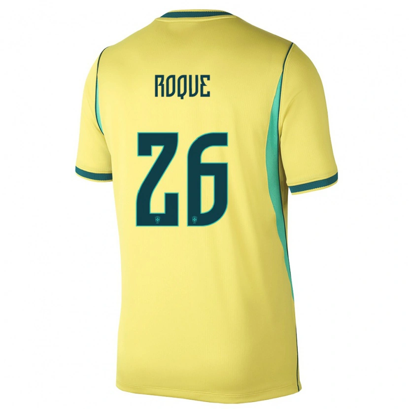 Danxen Hombre Camiseta Brasil Vitor Roque #26 Amarillo Verde 1ª Equipación 26-28 La Camisa