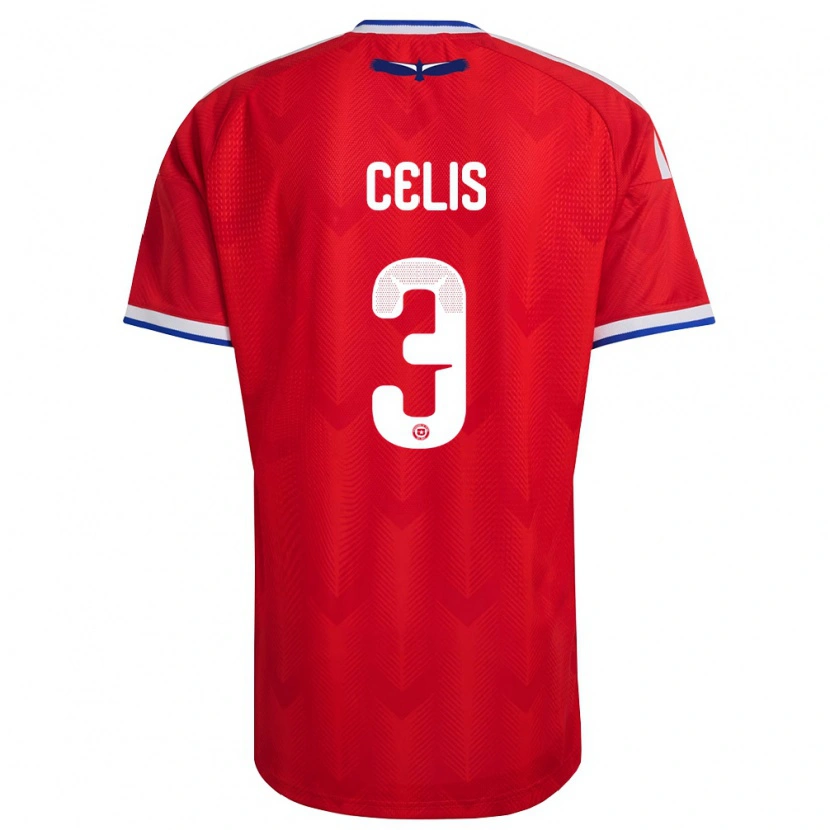 Danxen Hombre Camiseta Chile Milovan Celis #3 Rojo Blanco Azul 1ª Equipación 26-28 La Camisa
