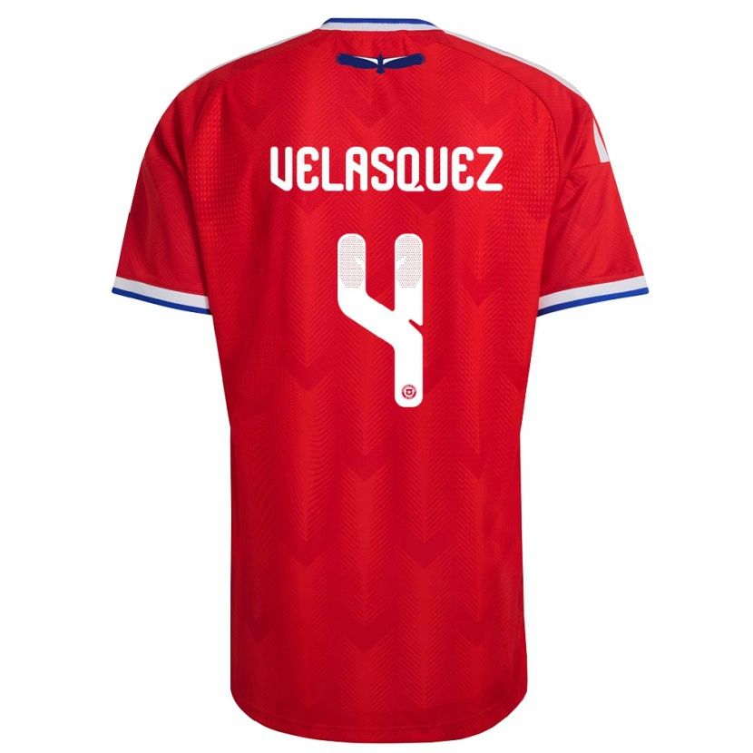 Danxen Hombre Camiseta Chile Lucas Velásquez #4 Rojo Blanco Azul 1ª Equipación 26-28 La Camisa