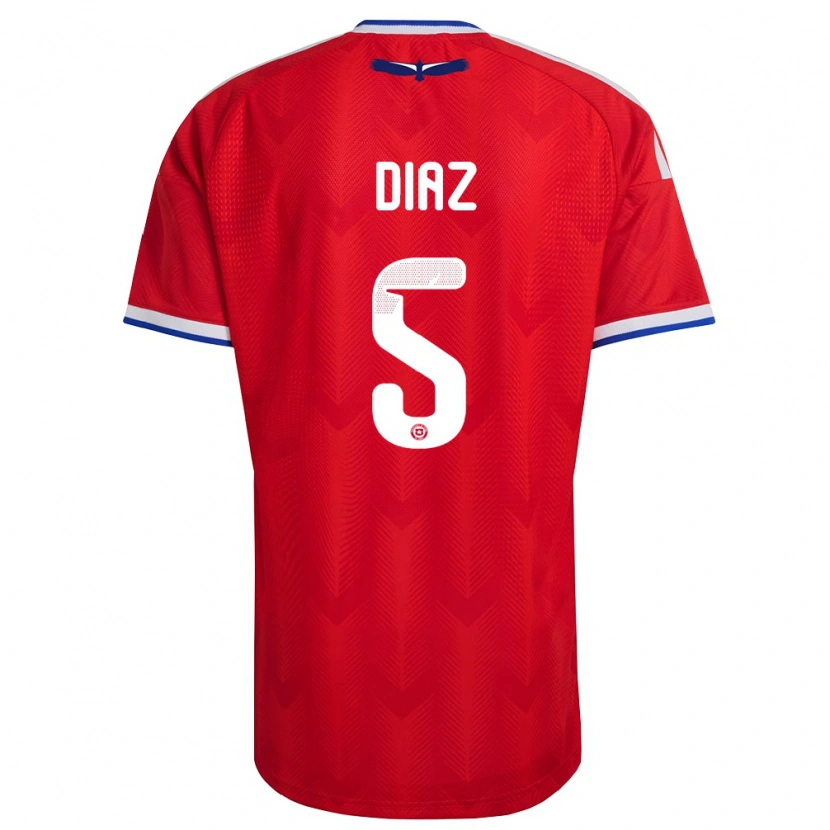 Danxen Hombre Camiseta Chile Paulo Díaz #5 Rojo Blanco Azul 1ª Equipación 26-28 La Camisa