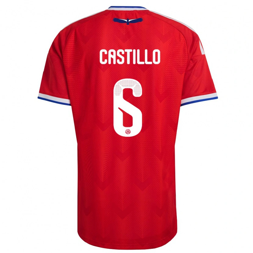 Danxen Hombre Camiseta Chile Cristóbal Castillo #6 Rojo Blanco Azul 1ª Equipación 26-28 La Camisa