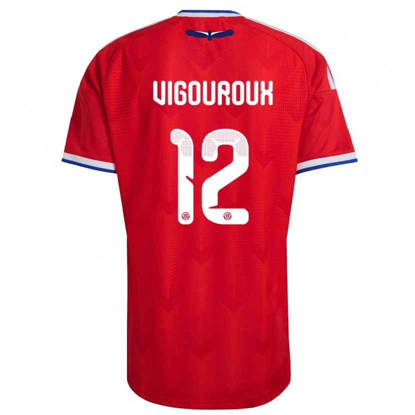 Danxen Hombre Camiseta Chile Lawrence Vigouroux #12 Rojo Blanco Azul 1ª Equipación 26-28 La Camisa
