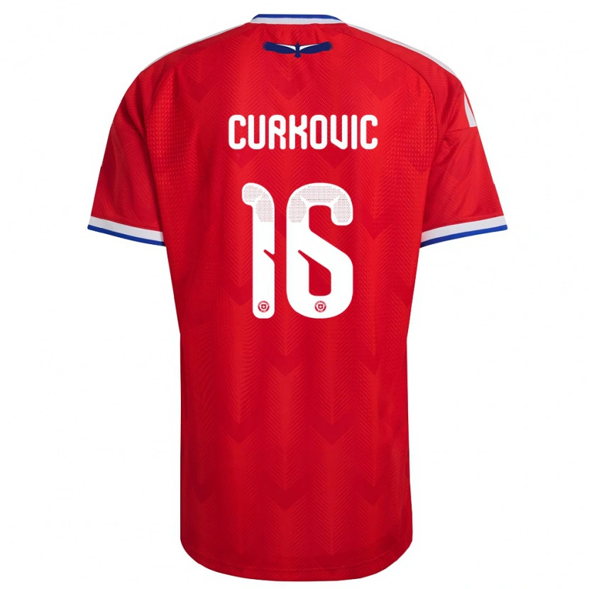 Danxen Hombre Camiseta Chile Andro Curkovic #16 Rojo Blanco Azul 1ª Equipación 26-28 La Camisa
