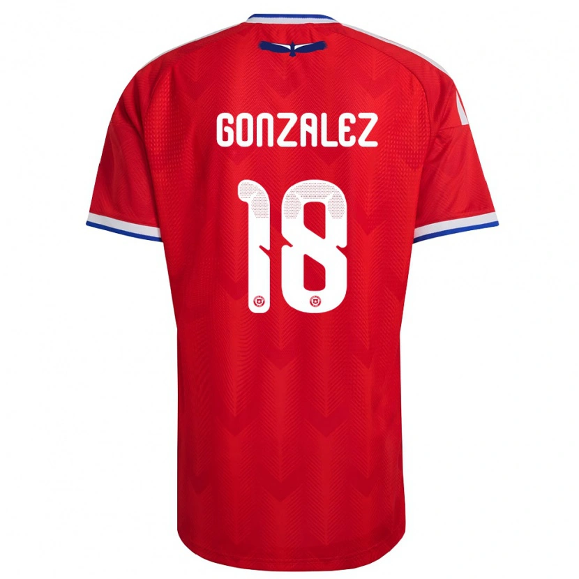 Danxen Hombre Camiseta Chile Bryan González #18 Rojo Blanco Azul 1ª Equipación 26-28 La Camisa