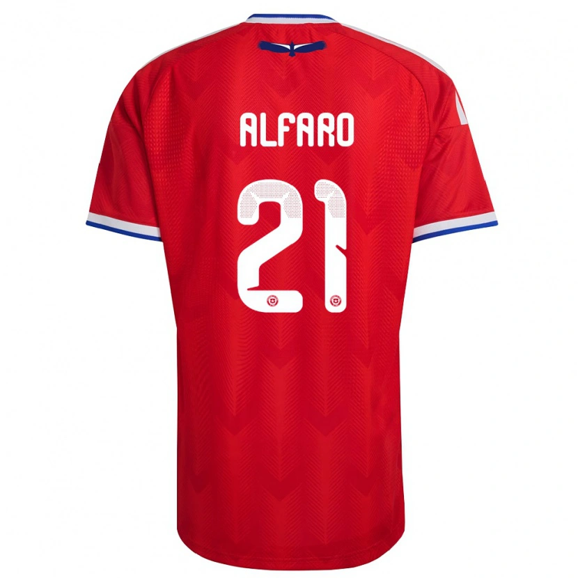 Danxen Hombre Camiseta Chile Julián Alfaro #21 Rojo Blanco Azul 1ª Equipación 26-28 La Camisa