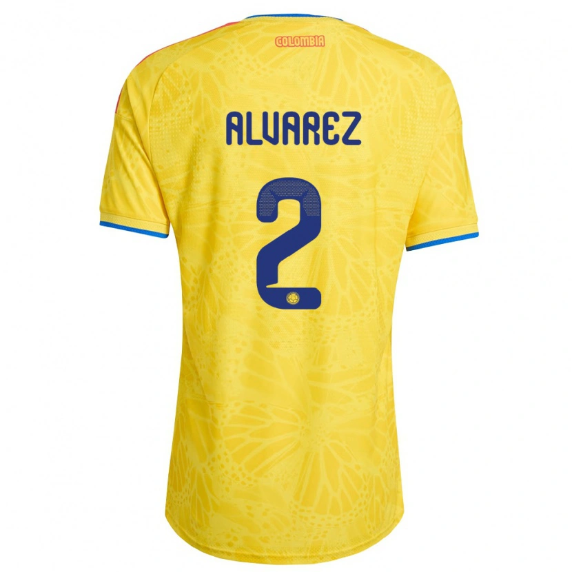 Danxen Hombre Camiseta Colombia Mary Álvarez #2 Amarillo Azul Rojo 1ª Equipación 26-28 La Camisa