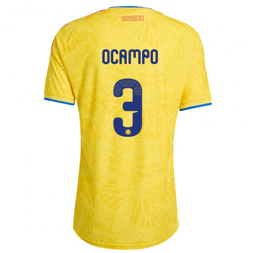 Danxen Hombre Camiseta Colombia Édier Ocampo #3 Amarillo Azul Rojo 1ª Equipación 26-28 La Camisa
