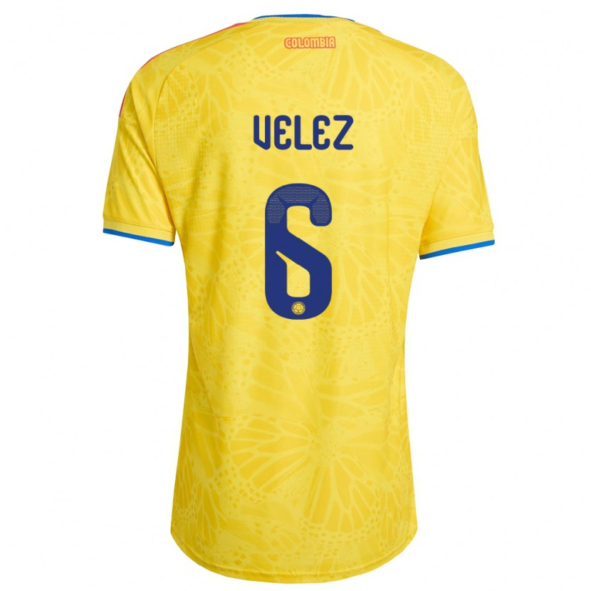 Danxen Hombre Camiseta Colombia Jhon Vélez #6 Amarillo Azul Rojo 1ª Equipación 26-28 La Camisa