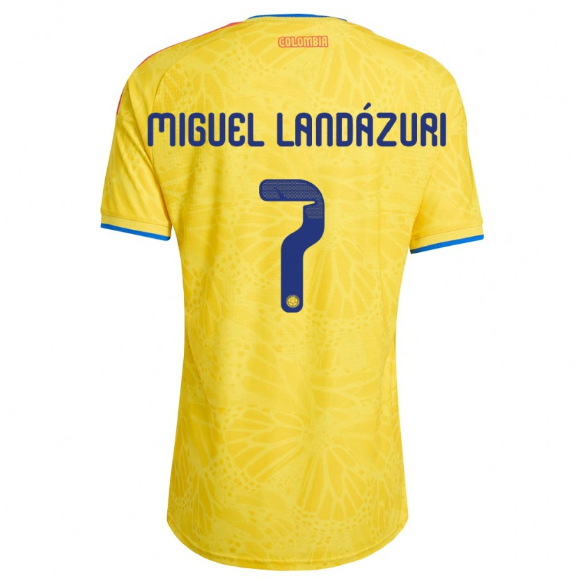 Danxen Hombre Camiseta Colombia Luis Miguel Landázuri #7 Amarillo Azul Rojo 1ª Equipación 26-28 La Camisa