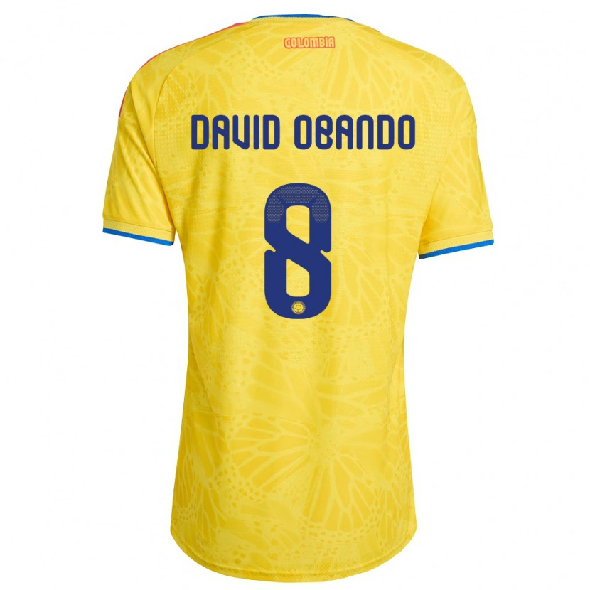 Danxen Hombre Camiseta Colombia Juan David Obando #8 Amarillo Azul Rojo 1ª Equipación 26-28 La Camisa