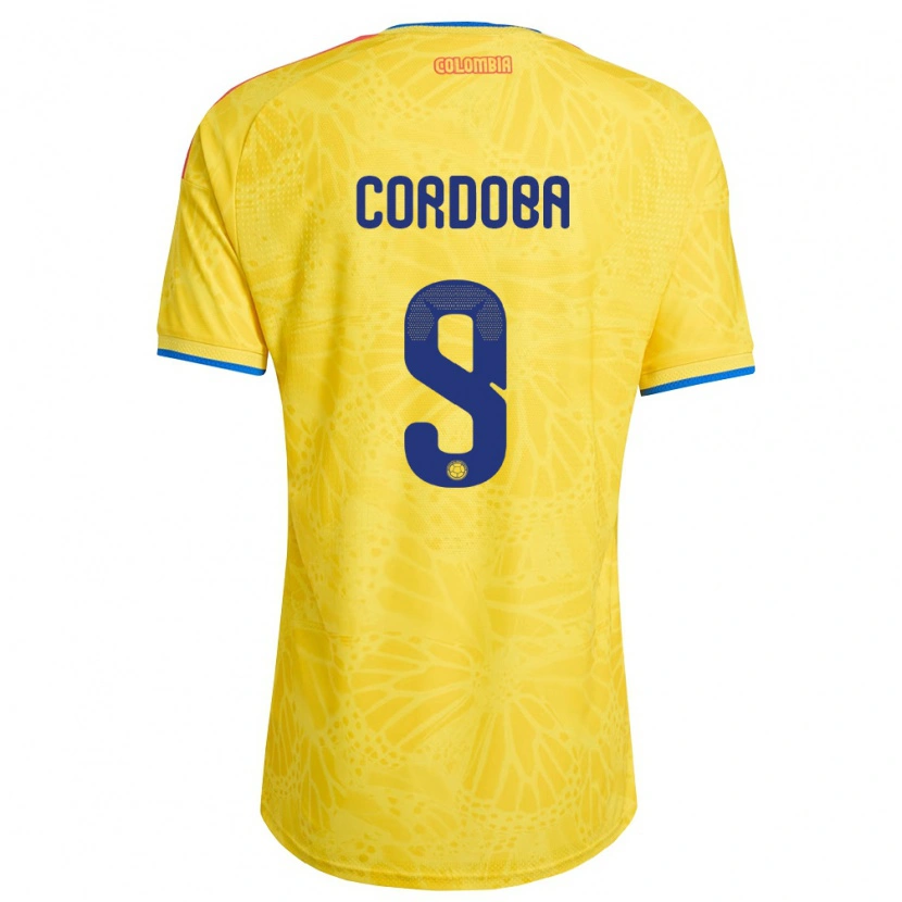 Danxen Hombre Camiseta Colombia Jhon Córdoba #9 Amarillo Azul Rojo 1ª Equipación 26-28 La Camisa