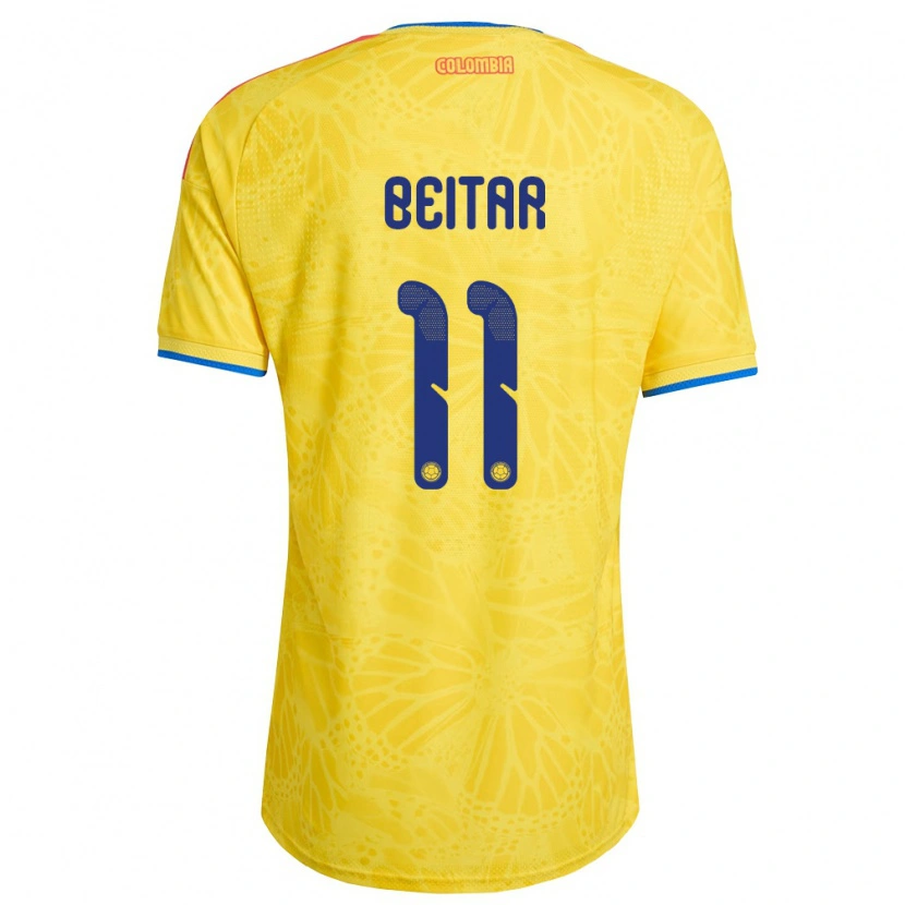 Danxen Hombre Camiseta Colombia Didier Beitar #11 Amarillo Azul Rojo 1ª Equipación 26-28 La Camisa