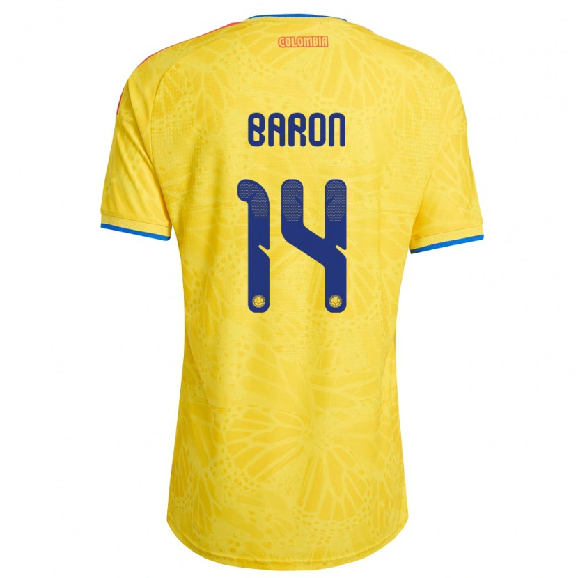 Danxen Hombre Camiseta Colombia Ángela Barón #14 Amarillo Azul Rojo 1ª Equipación 26-28 La Camisa