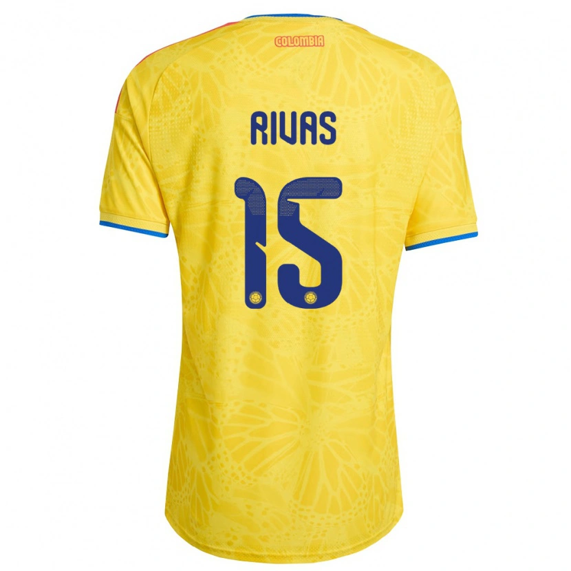 Danxen Hombre Camiseta Colombia Jhojan Rivas #15 Amarillo Azul Rojo 1ª Equipación 26-28 La Camisa