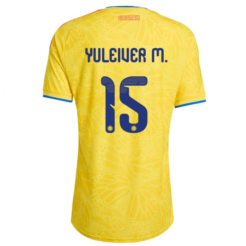 Danxen Hombre Camiseta Colombia Yuleiver Mosquera #15 Amarillo Azul Rojo 1ª Equipación 26-28 La Camisa