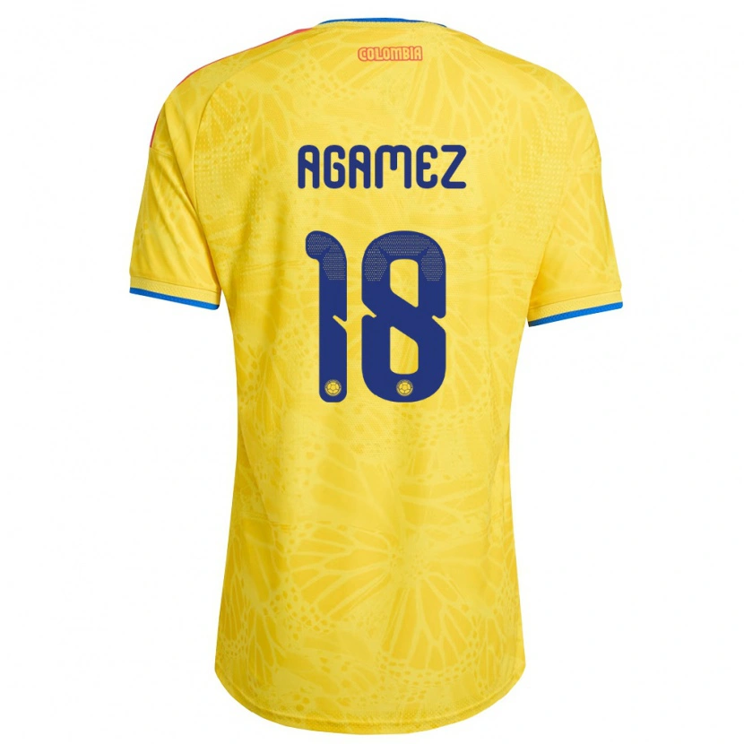 Danxen Hombre Camiseta Colombia Miguel Agamez #18 Amarillo Azul Rojo 1ª Equipación 26-28 La Camisa