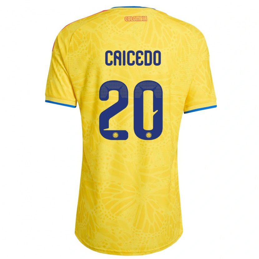 Danxen Hombre Camiseta Colombia Brayan Caicedo #20 Amarillo Azul Rojo 1ª Equipación 26-28 La Camisa