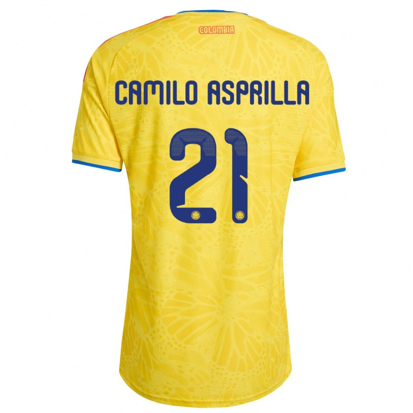 Danxen Hombre Camiseta Colombia Juan Camilo Asprilla #21 Amarillo Azul Rojo 1ª Equipación 26-28 La Camisa