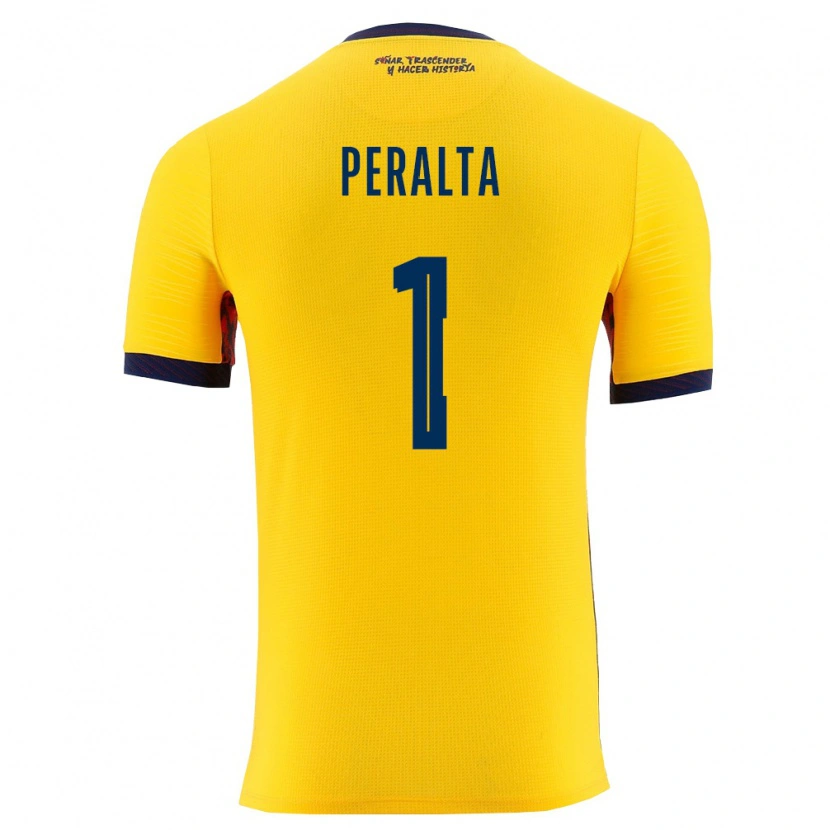 Danxen Hombre Camiseta Ecuador Miguel Peralta #1 Amarillo Marino 1ª Equipación 26-28 La Camisa