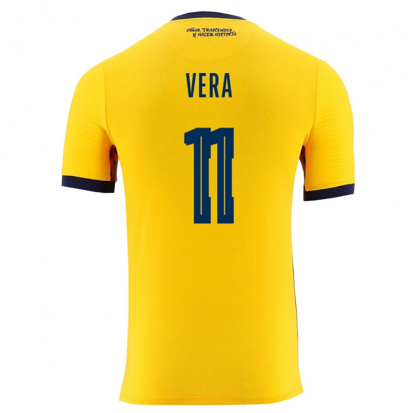 Danxen Hombre Camiseta Ecuador Mario Vera #11 Amarillo Marino 1ª Equipación 26-28 La Camisa