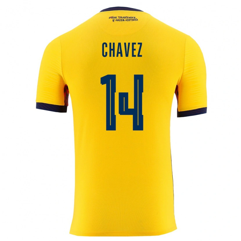 Danxen Hombre Camiseta Ecuador Jhoanner Chávez #14 Amarillo Marino 1ª Equipación 26-28 La Camisa