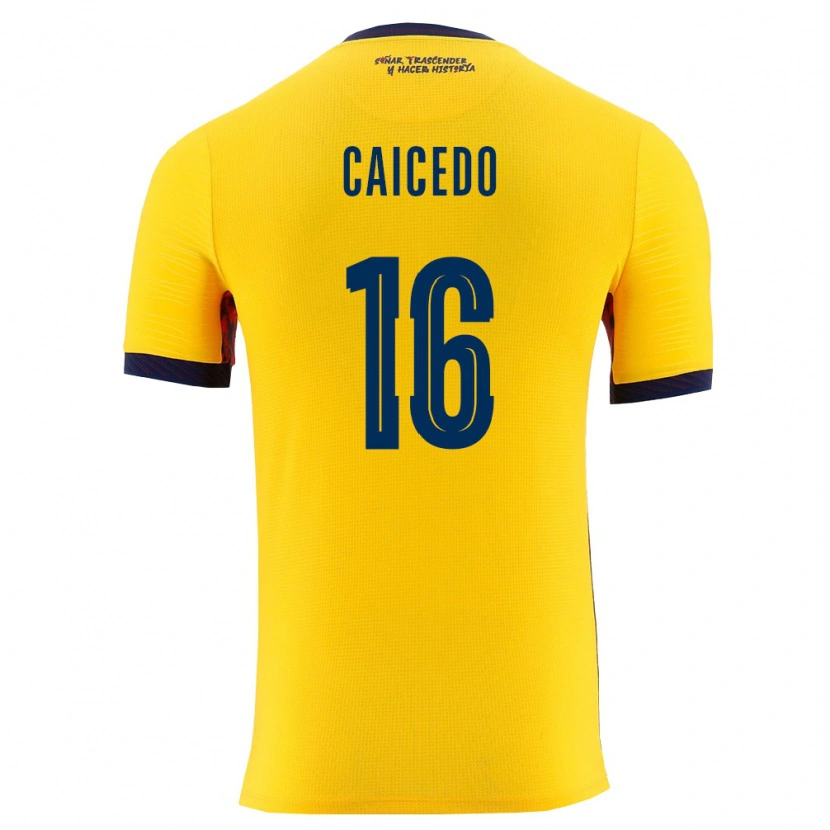 Danxen Hombre Camiseta Ecuador Jordy Caicedo #16 Amarillo Marino 1ª Equipación 26-28 La Camisa