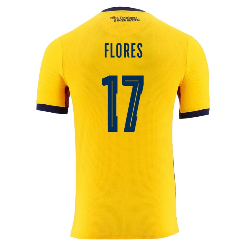 Danxen Hombre Camiseta Ecuador Karen Flores #17 Amarillo Marino 1ª Equipación 26-28 La Camisa