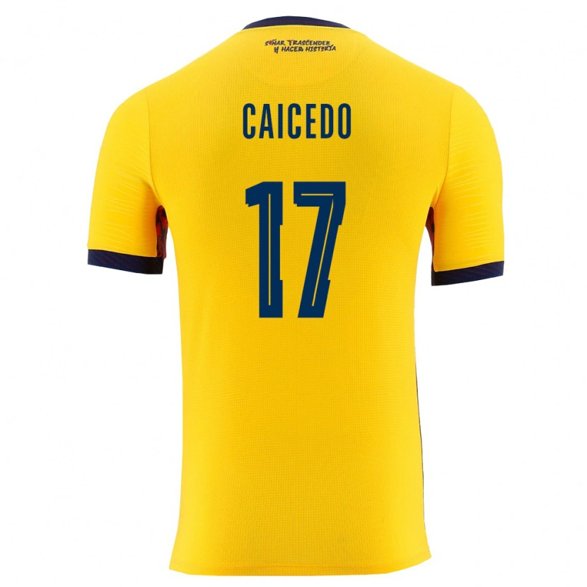 Danxen Hombre Camiseta Ecuador Yorkaeff Caicedo #17 Amarillo Marino 1ª Equipación 26-28 La Camisa