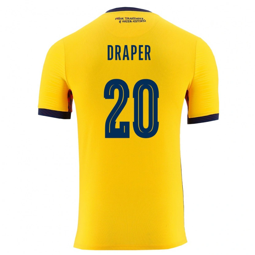 Danxen Hombre Camiseta Ecuador Andrew Draper #20 Amarillo Marino 1ª Equipación 26-28 La Camisa