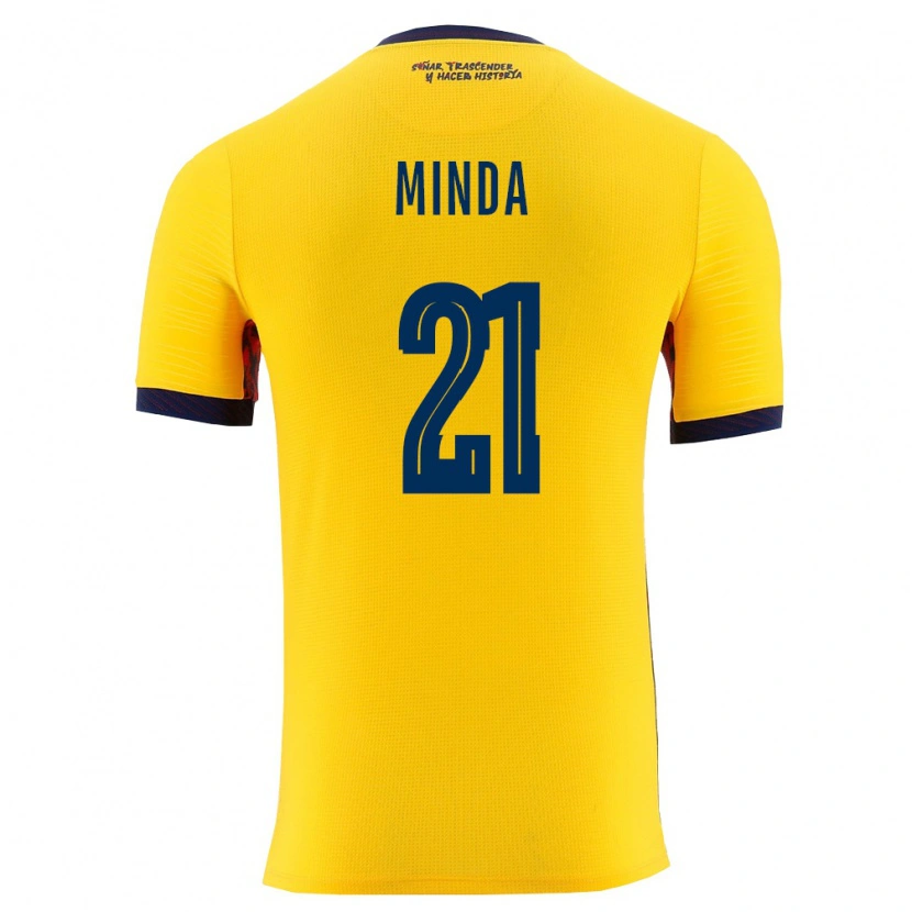 Danxen Hombre Camiseta Ecuador Jhosué Minda #21 Amarillo Marino 1ª Equipación 26-28 La Camisa