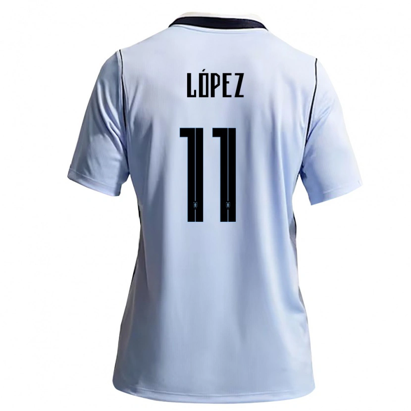 Danxen Hombre Camiseta Uruguay Guillermo Lopez #11 Azul Cielo Blanco 1ª Equipación 26-28 La Camisa