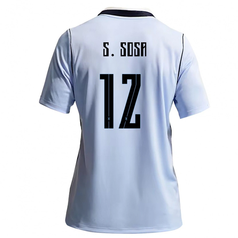 Danxen Hombre Camiseta Uruguay Sebastian Sosa #12 Azul Cielo Blanco 1ª Equipación 26-28 La Camisa