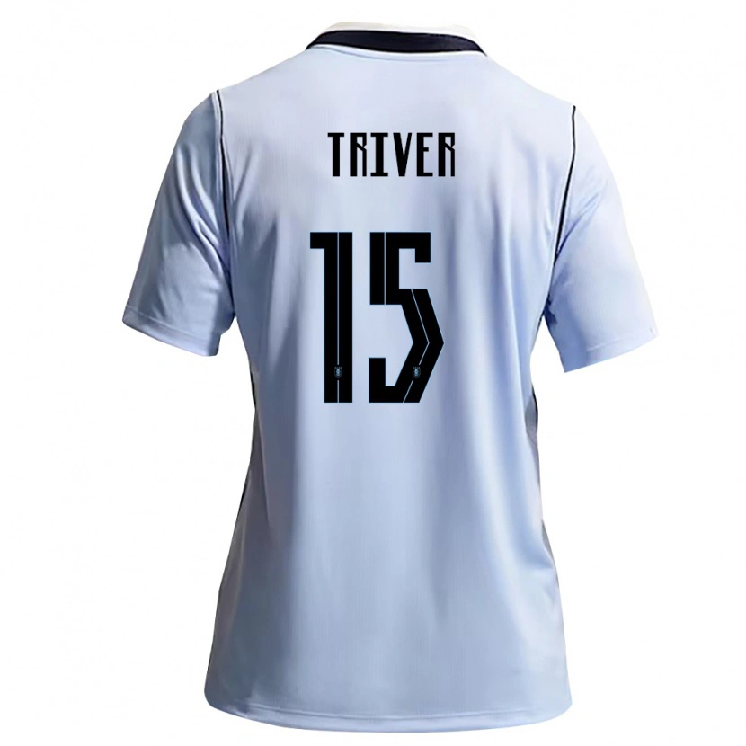Danxen Hombre Camiseta Uruguay Francisco Triver #15 Azul Cielo Blanco 1ª Equipación 26-28 La Camisa
