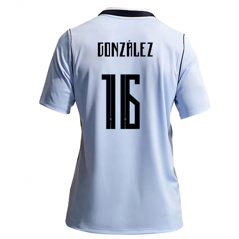 Danxen Hombre Camiseta Uruguay Lorena Gonzalez #16 Azul Cielo Blanco 1ª Equipación 26-28 La Camisa