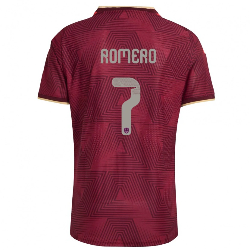 Danxen Hombre Camiseta Venezuela Leenhan Romero #7 Borgoña Oro Amarillo 1ª Equipación 26-28 La Camisa
