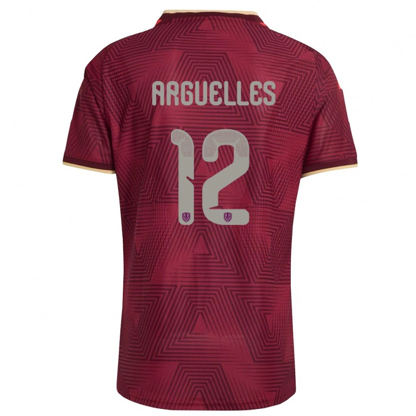 Danxen Hombre Camiseta Venezuela Wilmary Argüelles #12 Borgoña Oro Amarillo 1ª Equipación 26-28 La Camisa