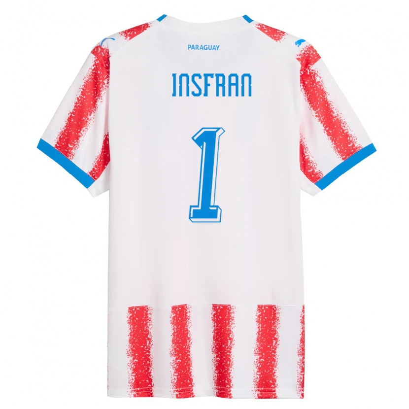 Danxen Hombre Camiseta Paraguay Facundo Insfrán #1 Blanco Rojo Azul 1ª Equipación 26-28 La Camisa